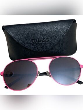 Guess Women’s Vintage Round Metal Pilot Sunglasses – Pink Mirrored New with Case